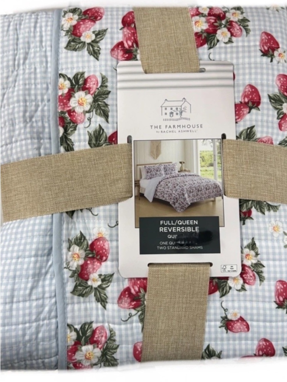 Rachel Ashwell Multicolor Floral Reversible Queen Quilt Set 88”x92” Strawberries